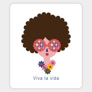 Cute Frida kahlo in colorful summer vacation flowers viva la vida Sticker